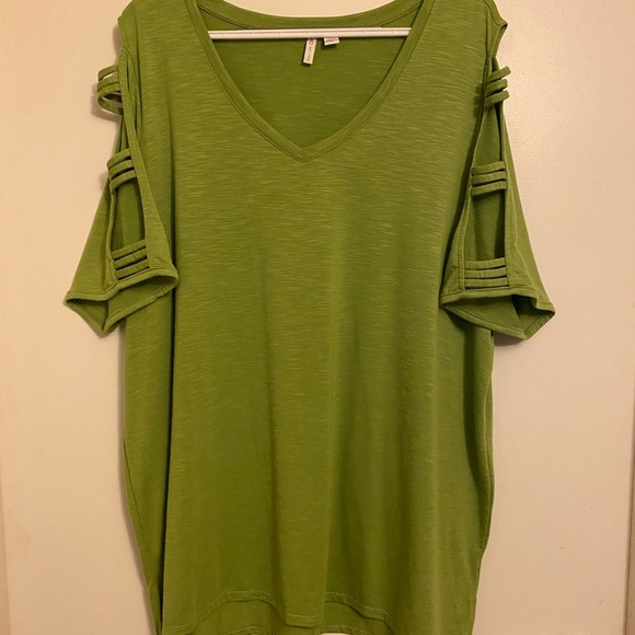 Cato Tops - Cato Lime Cutout Sleeve V-Neck Top